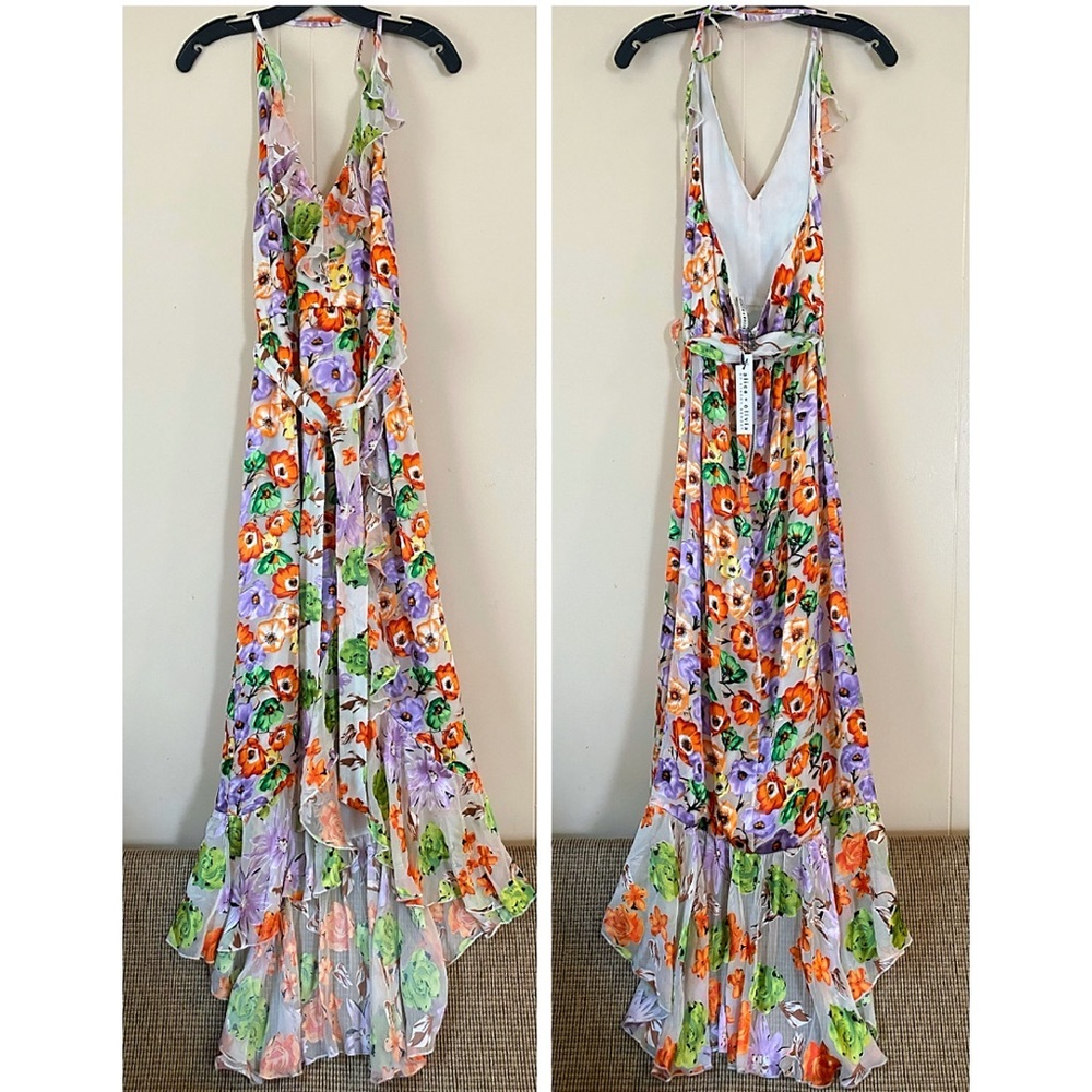 Alice + Olivia Evelia Floral Tie Waist Silk Blend Maxi Dress - Picture 5 of 16